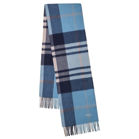 Mulberry Small Check Merino Wool Scarf Kingfisher Blue & Powder Rose